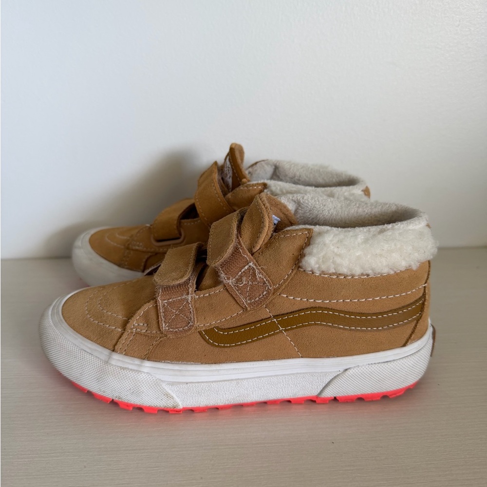 Kids Tan Velcro Sherpa Sneakers
